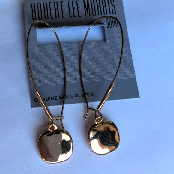 New Vintage Robert Lee Morris earrings. Gold-plated drop dangle 2 1/4+. - Picture 1 of 6